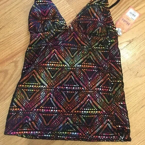 XS tankini swim top bathing suit Mudd black orange - Picture 6 of 7